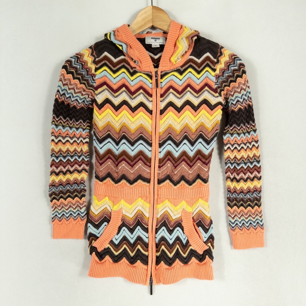 MISSONI Target Colore Zig Zag Chevron HOODED CARDIGAN SWEATER - Girls MEDIUM